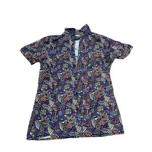 Mens Surf Society Swimwear Colorful Geometric Button Up Short Sleeve Shirt M